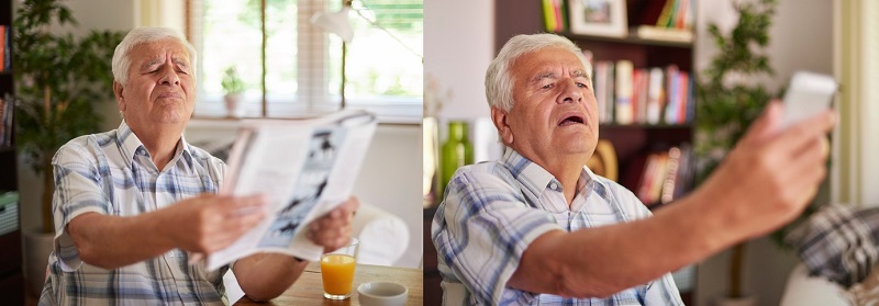 Presbyopia, seniorilla on vaikeuksia lähilukemisessa